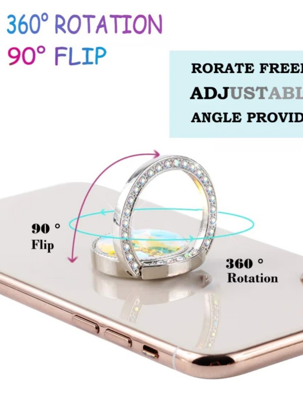 Rhinestone Iridescent PopSocket-Style Phone Grip - Picture 4 of 6